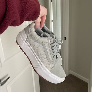 Gray and White Platform Vans